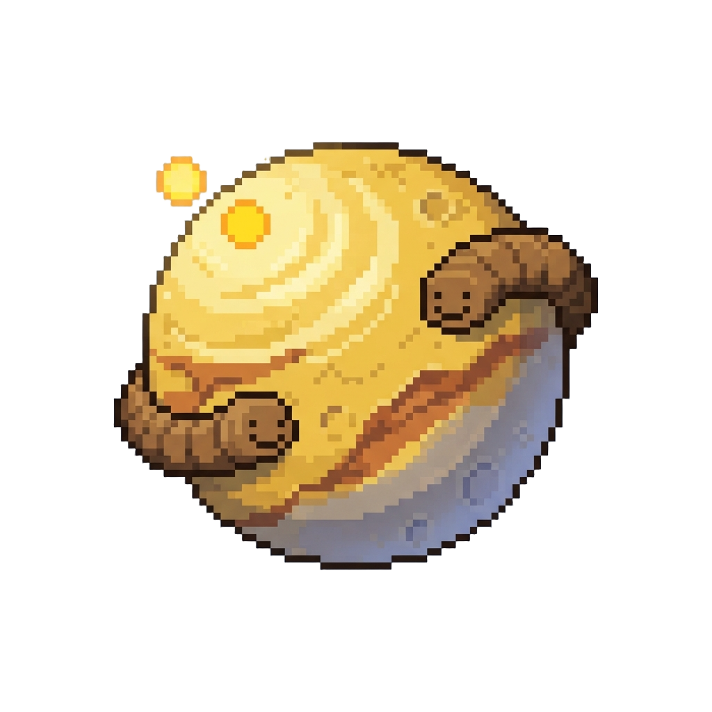 A Golden Desert Planet Under Twin Suns with Giant Friendly Sandworms