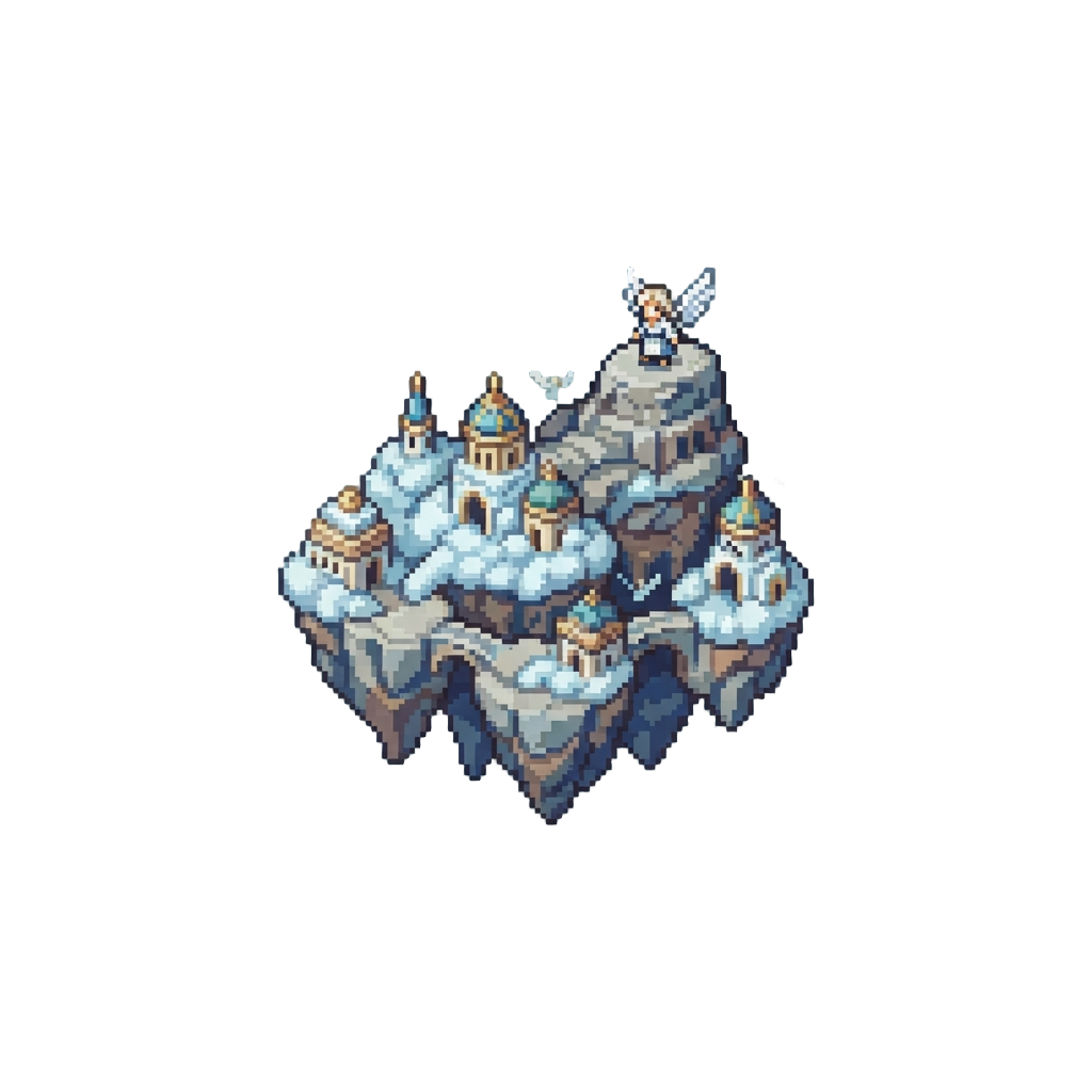 A Cloud City Perched on Floating Islands with Winged Humanoid Locals