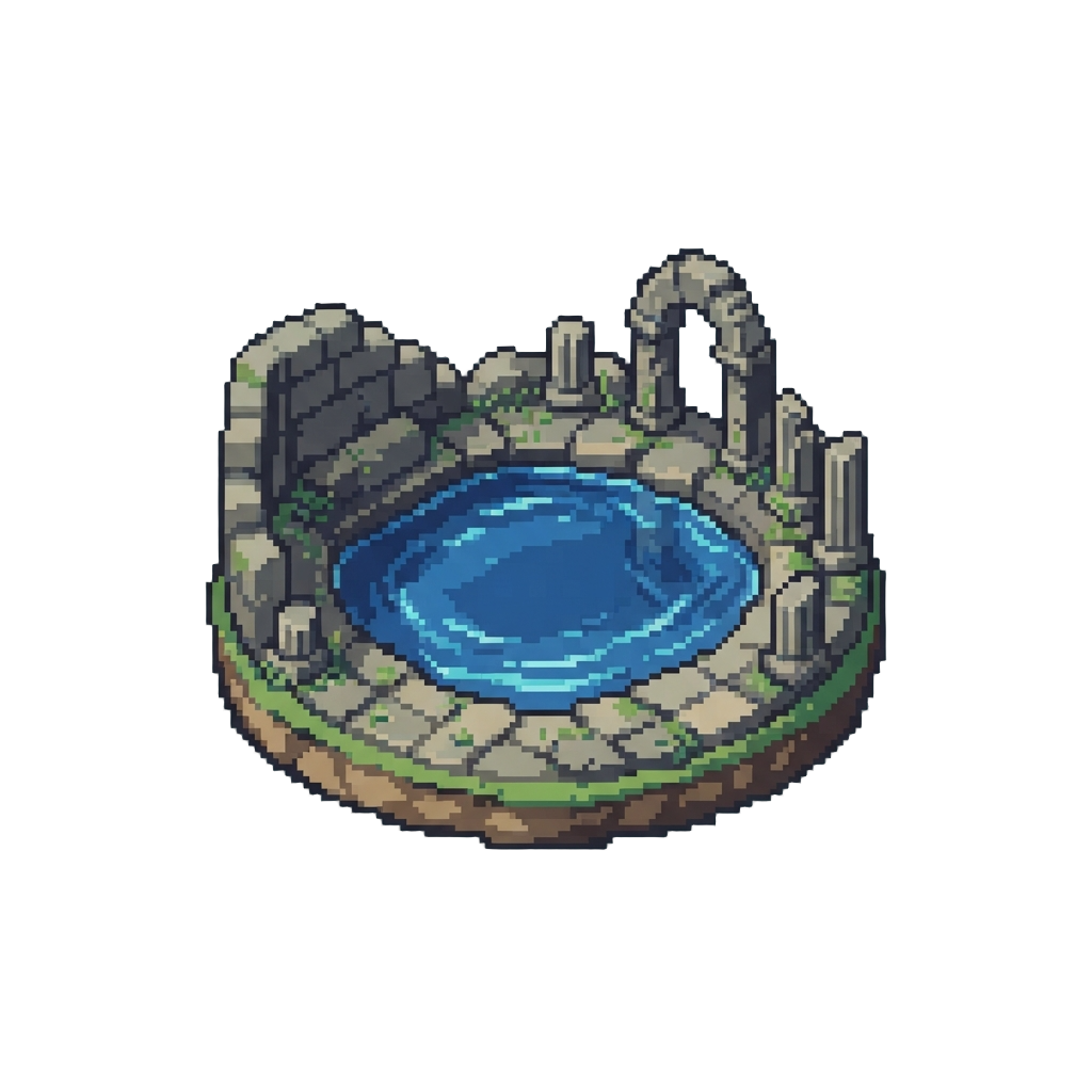 A Tranquil Sapphire Lake World Surrounded by Peaceful Ancient Ruins