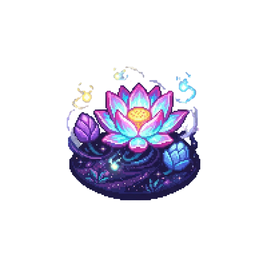 A Cosmic Garden of Giant Glowing Lotus Flowers and Dancing Light Spirits