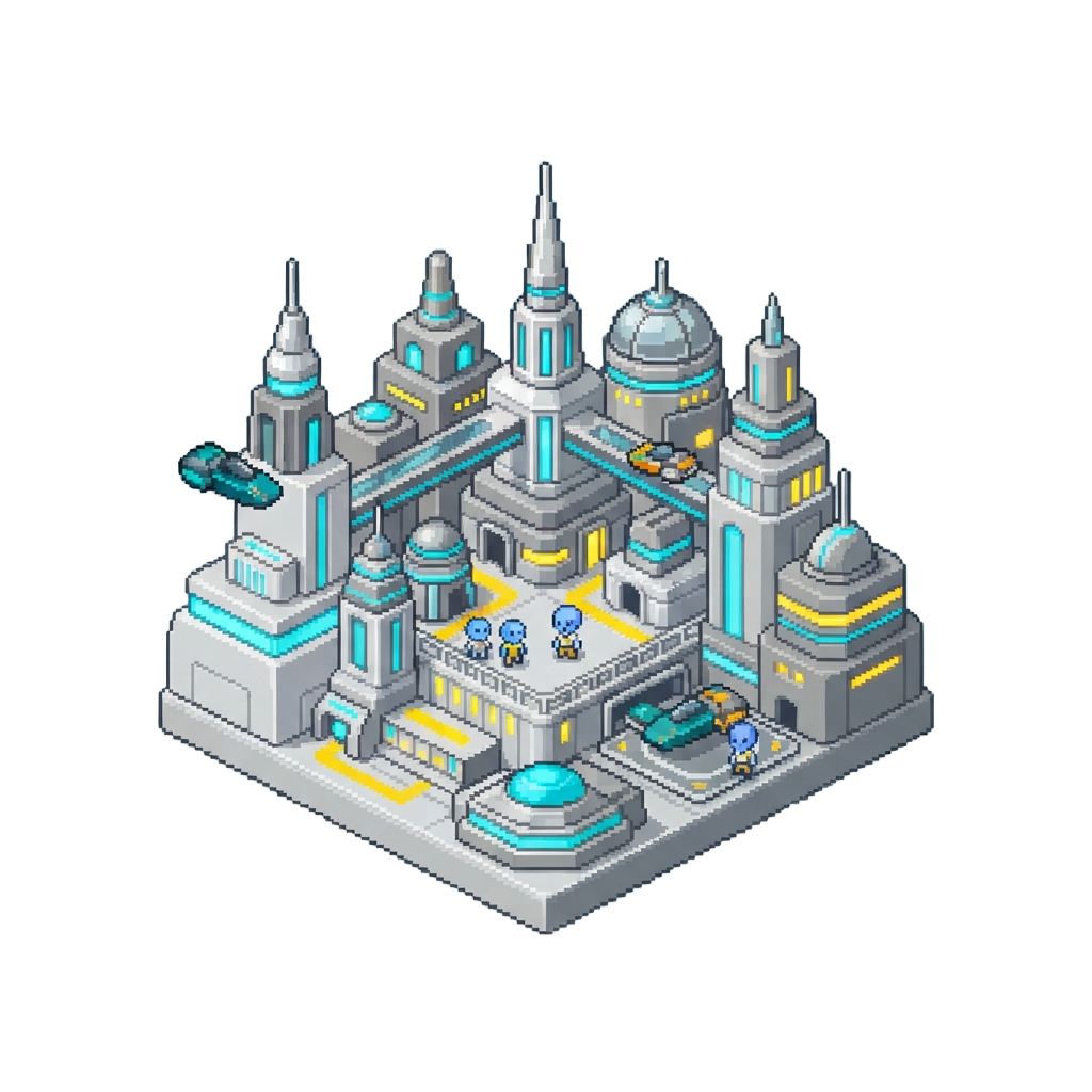 A Futuristic Utopian Metropolis with Hovering Vehicles and Friendly Blue-skinned Aliens