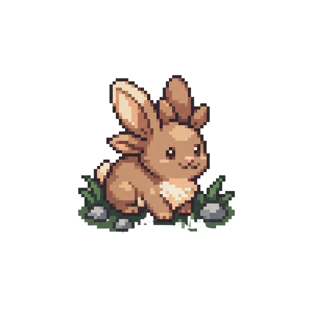 A Peaceful Rocky Meadow with Strange Four-eared Rabbits