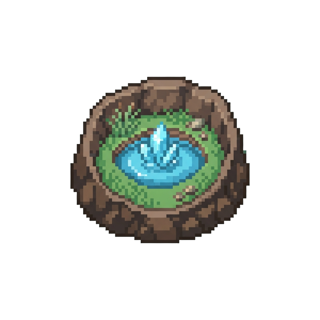 A Peaceful Crater Oasis with a Small Crystal Spring