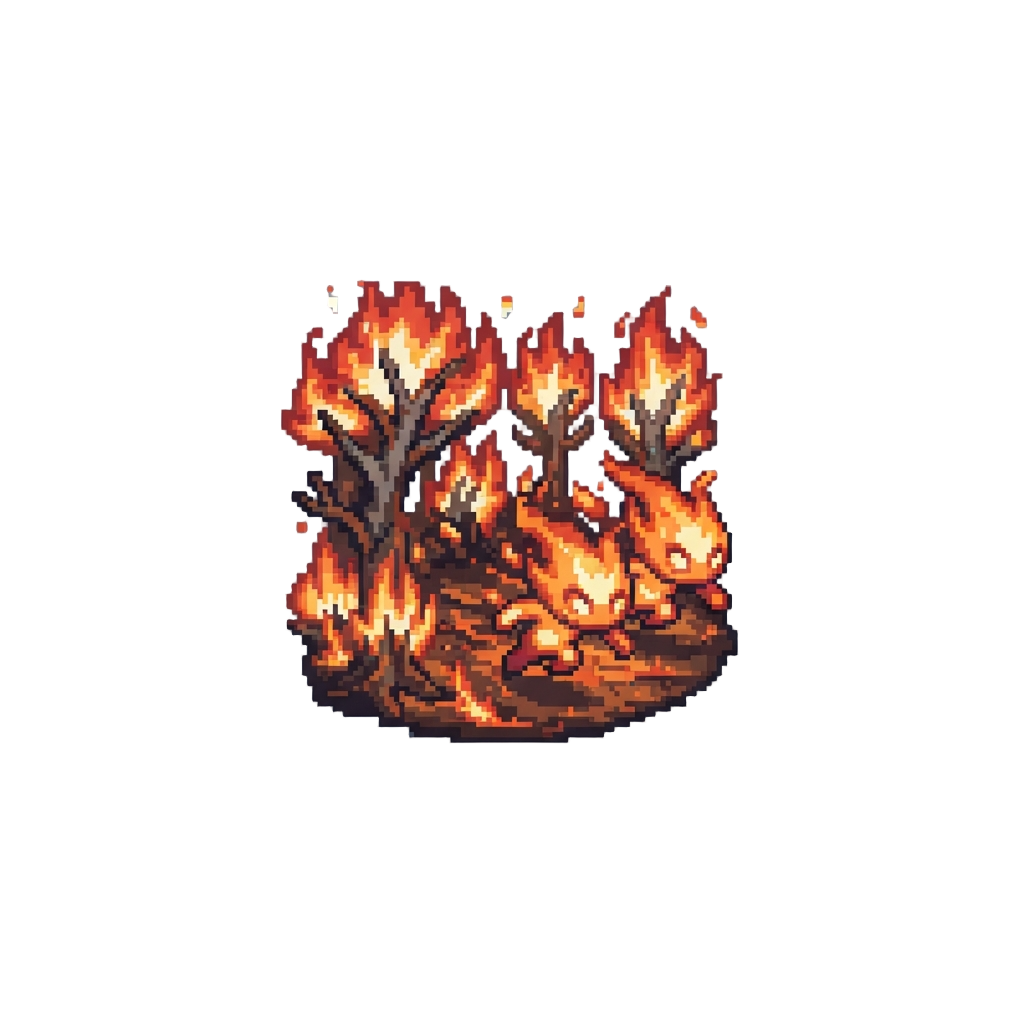 A Burning Forest of Red Flame-trees with Charging Fire-elementals