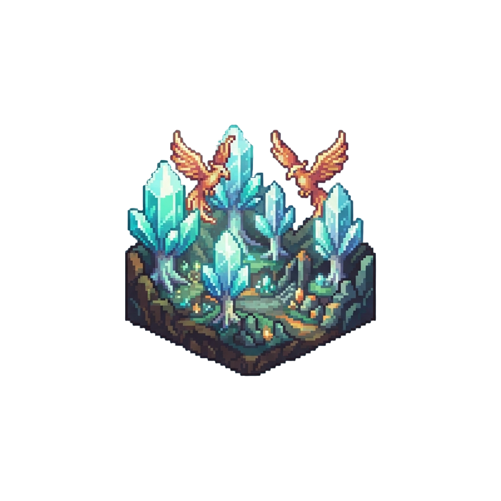 A Glowing Valley of Giant Crystal Trees and Soaring Phoenixes