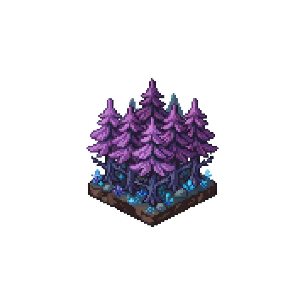 A Cool Alien Pine Forest with Purple Needle Leaves
