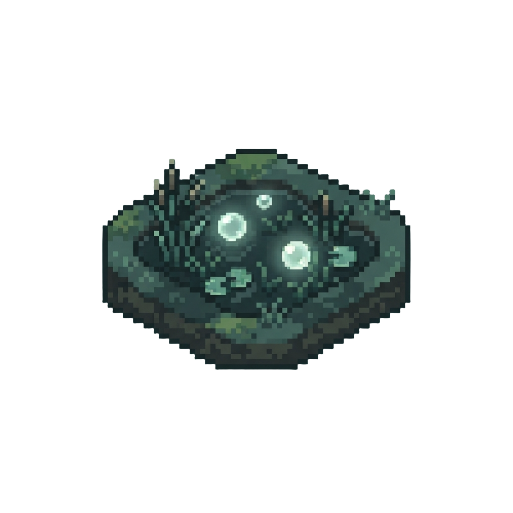 A Calm Shallow Marsh with Floating Glowing Bubbles