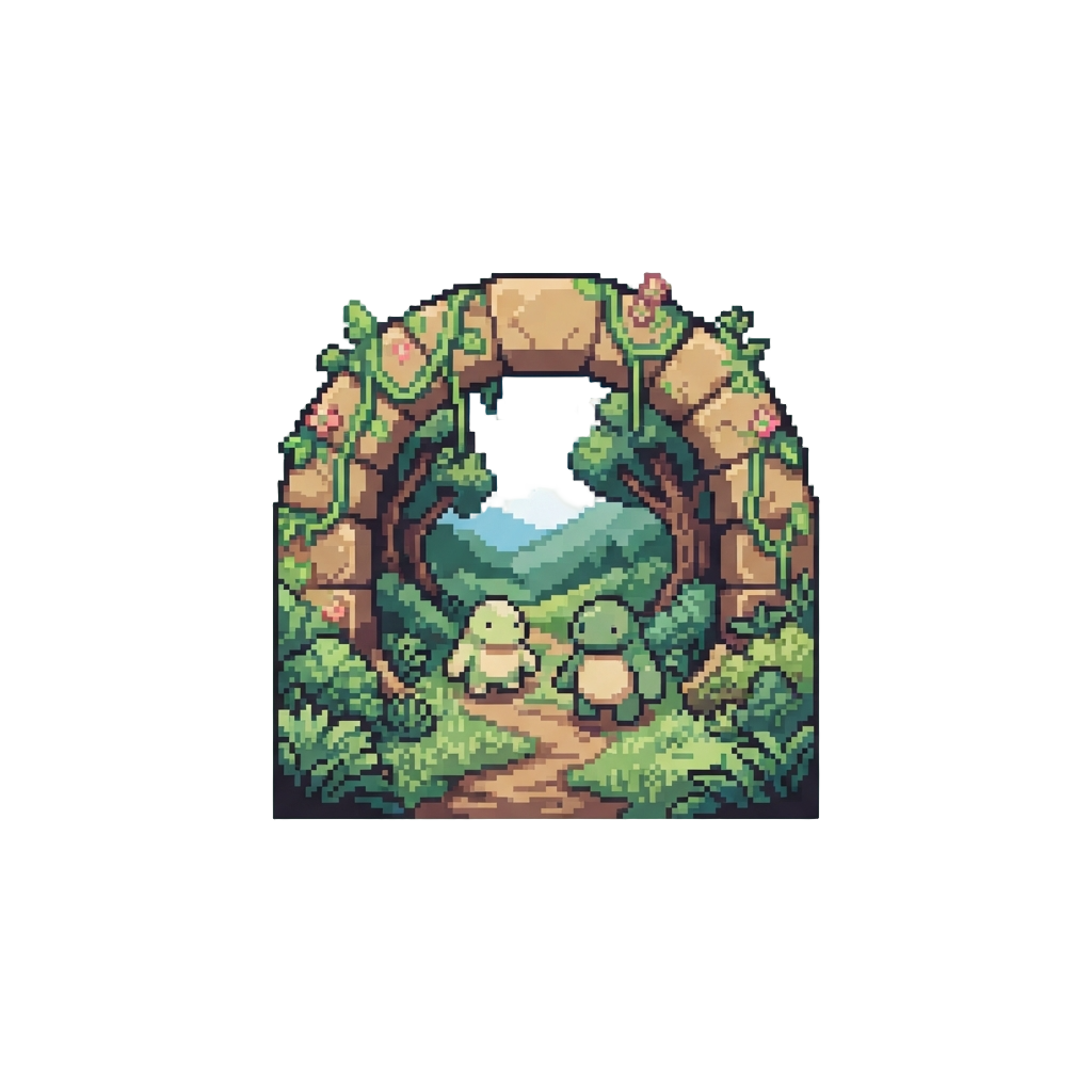 A Paradise Archway Valley with Peaceful Gentle Giant Creatures