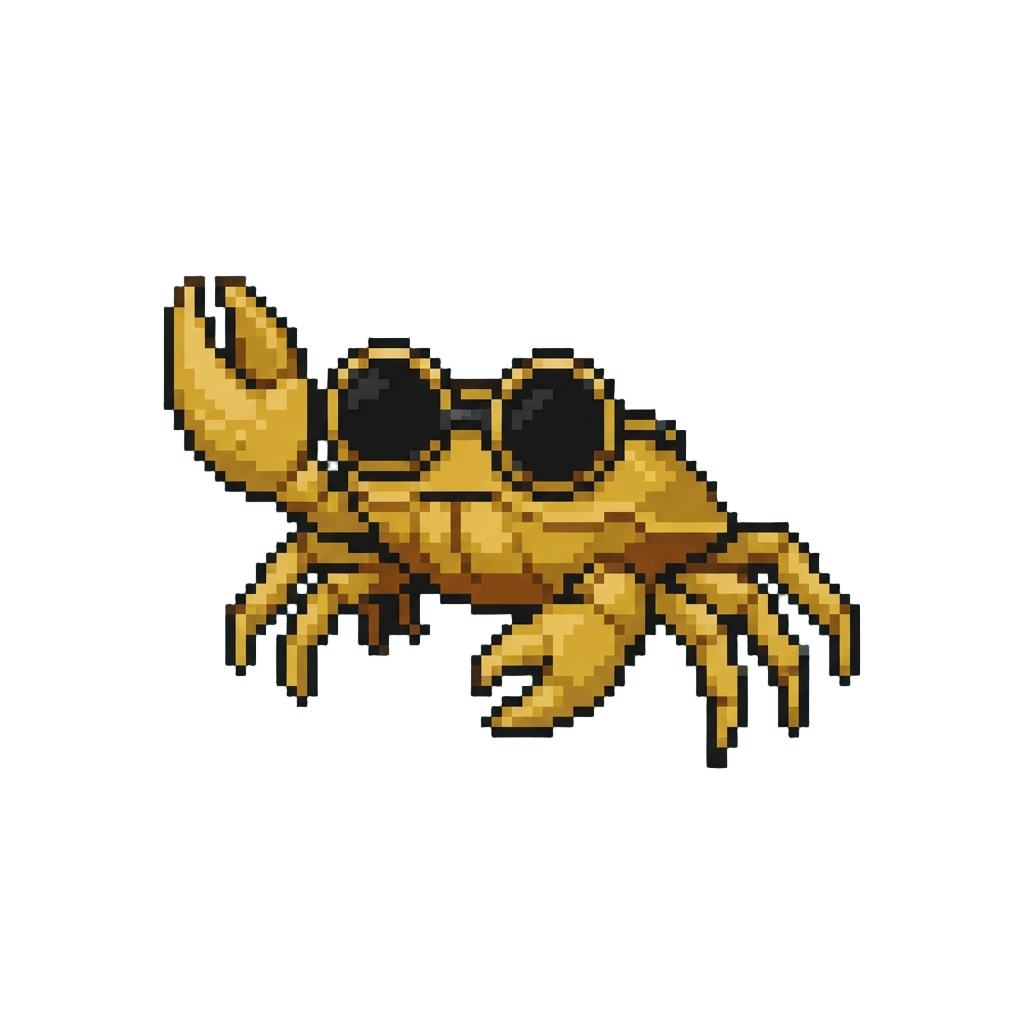 A Golden Crab with Oversized Retro Round Sunglasses