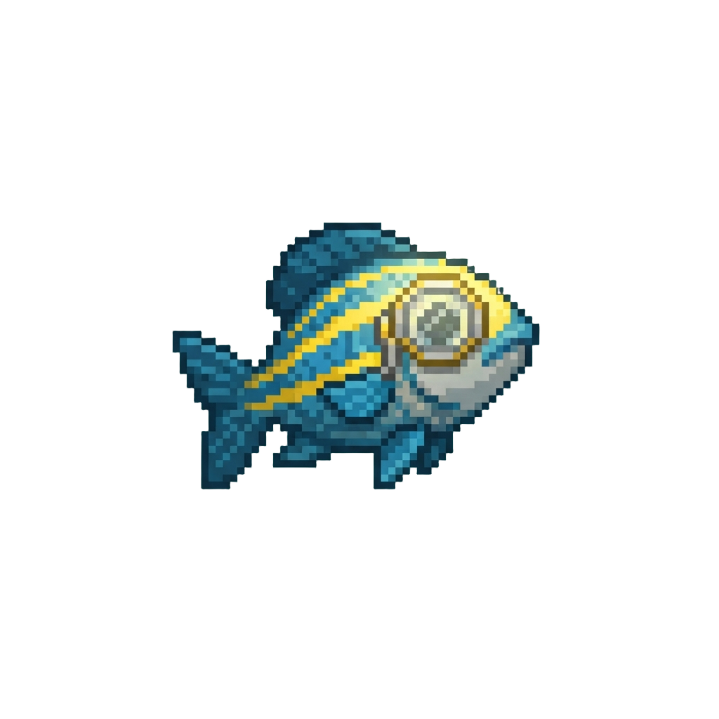 A Tiny Striped Fish Wearing a Glowing Magnifying Monocle