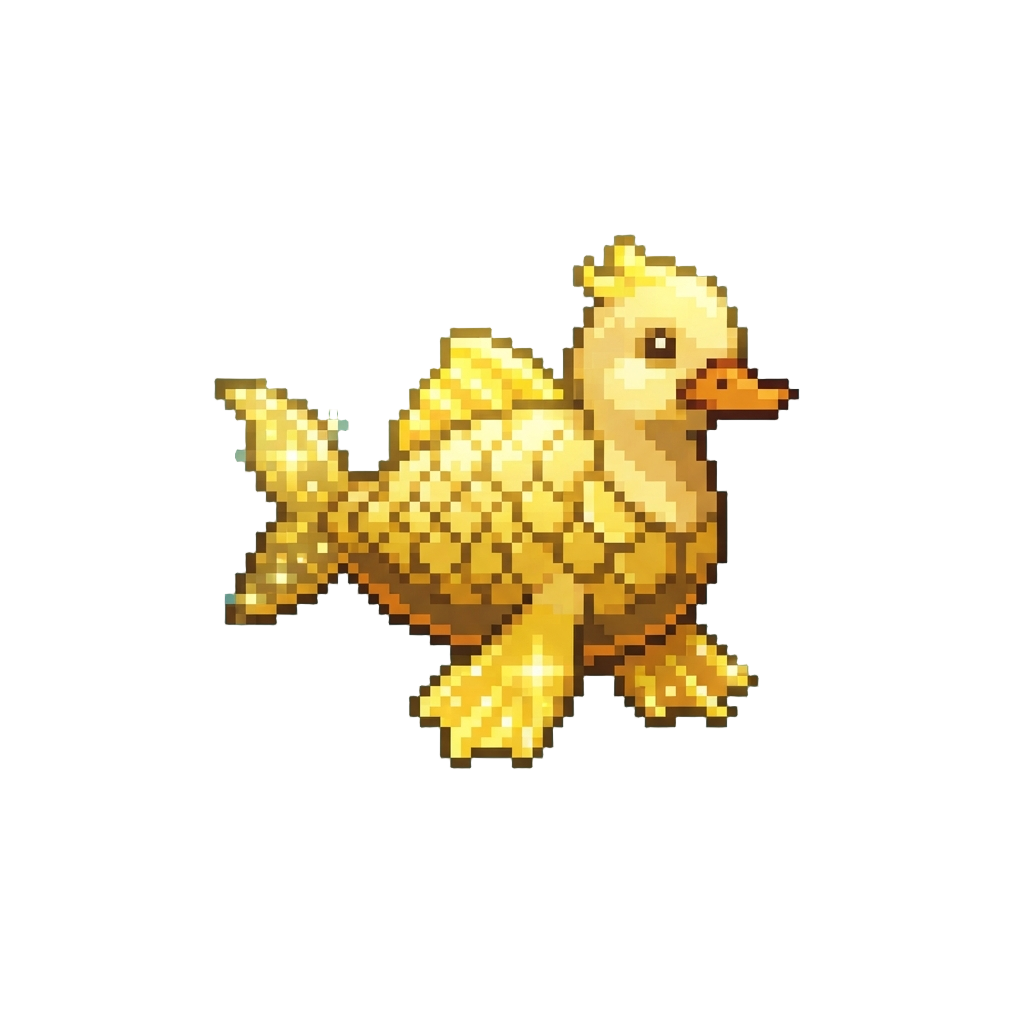 A Golden Glowing Duck Fish with Sparkly Webbed Flippers