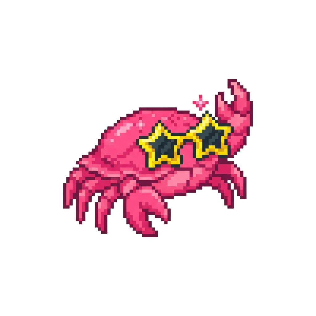 A Neon Pink Crab Wearing Star-shaped Party Sunglasses