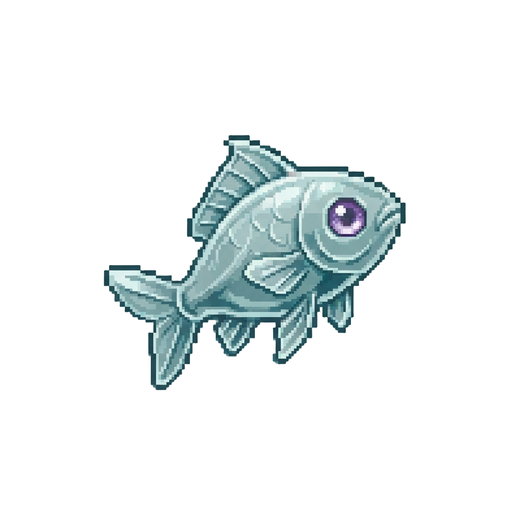 A Transparent Glass Fish with a Sparkling Purple Iris