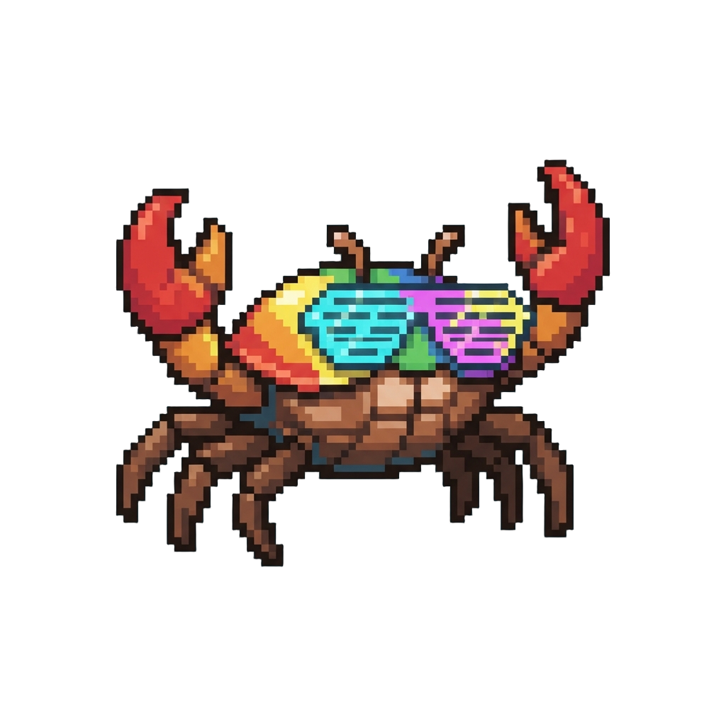 A Rainbow Crab Dancing with Neon Shutter-shade Glasses