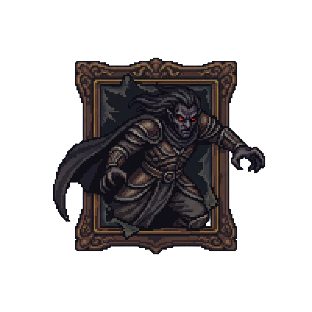 Vigo the Carpathian Lunging Forward Out of His Painting with Glowing Red Eyes