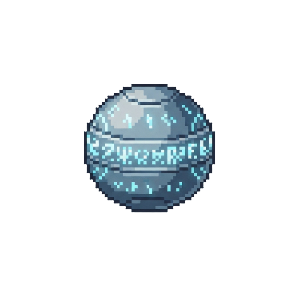 A Hovering Metallic Sphere with Glowing Runes