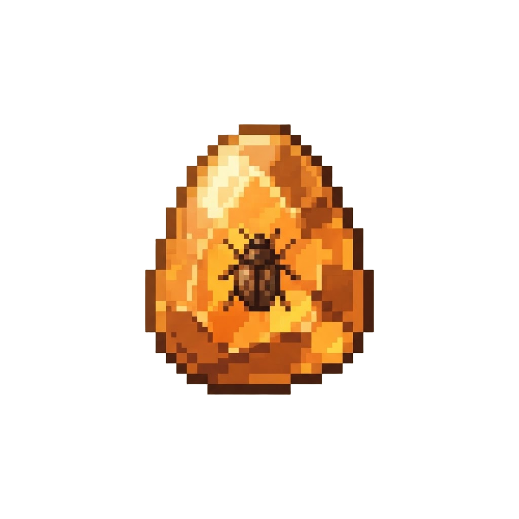 A Small Glowing Amber Stone with a Bug Inside