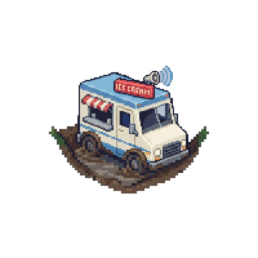 An Ice Cream Truck Stuck in a Ditch Playing Slowed-down Music