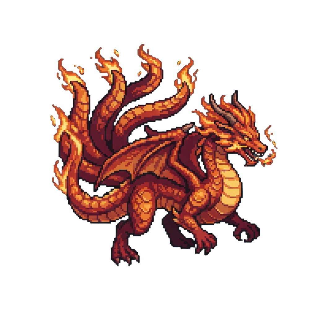 A Colossal Nine-tailed Fire Dragon