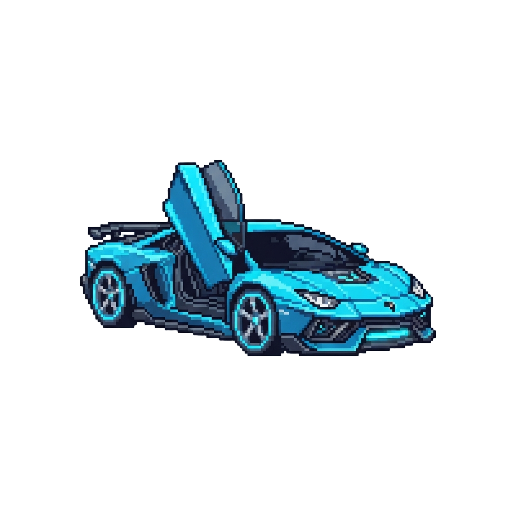 A Neon-blue Cybernetic Hypercar with Scissor Doors