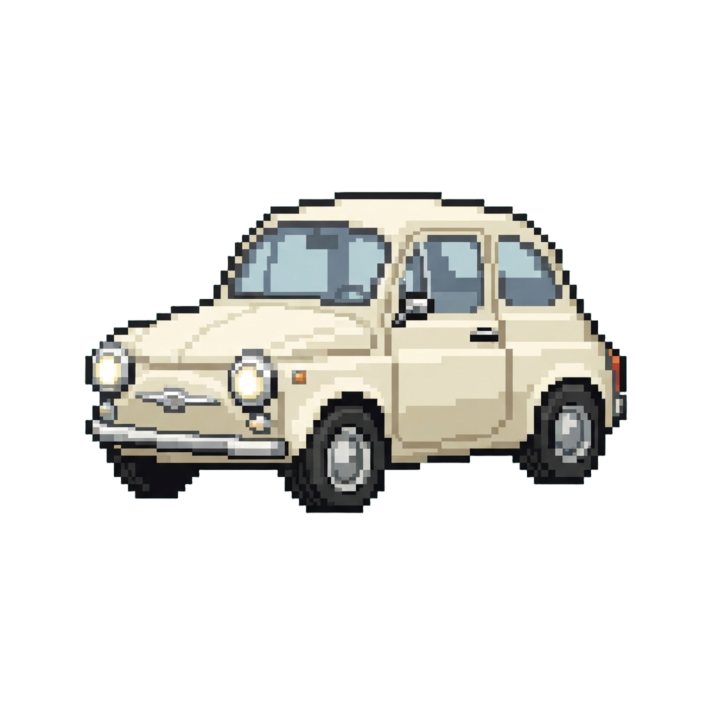 A Classic Cream-white Bug-eyed Compact Car