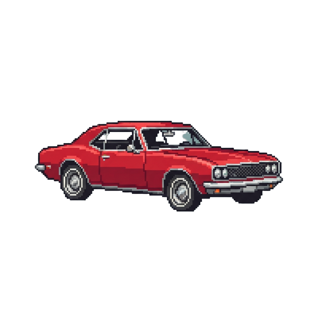 A Vintage Cherry-red Muscle Car with Chrome Trim