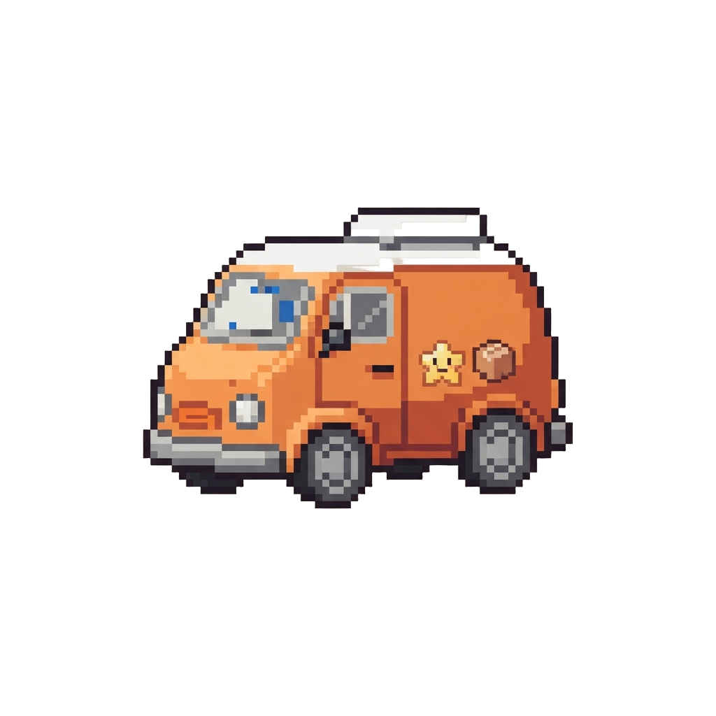 A Cozy Orange Delivery Van with Cute Decals