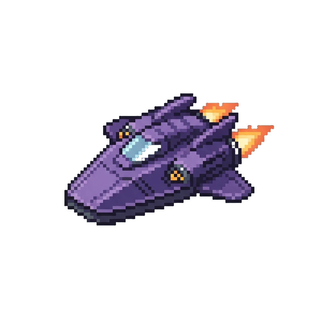 A Matte-purple Stealth Racer with Glowing Thrusters