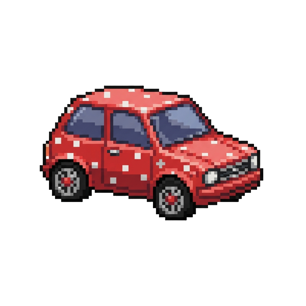 A Polka-dot Red Compact Commuter Wagon