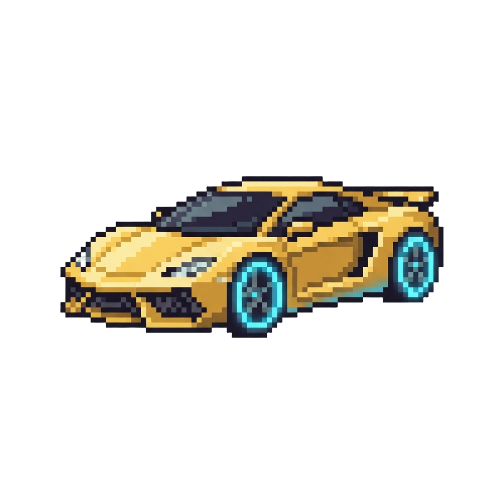 A Sleek Golden Futuristic Supercar with Glowing Neon Rims