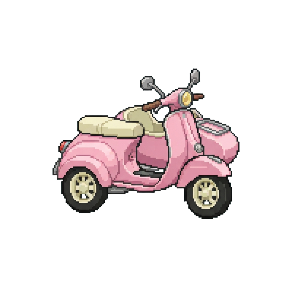 A Pastel Pink Vintage Scooter with Sidecar