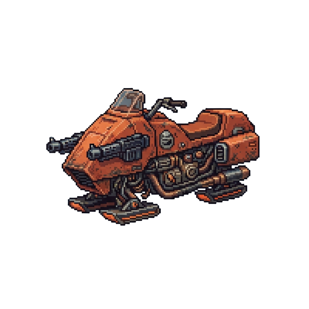 A Customized Rusty Orange Speeder-bike with Dual Blasters