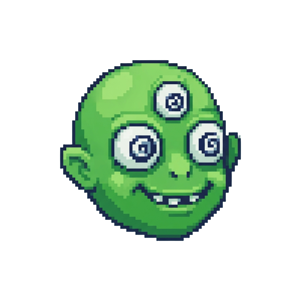 A Zany Triple-eyed Alien Head with Spiral Pupils