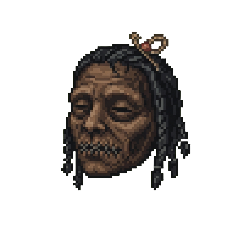 A Tiny Squeaky Shrunken Head with Stitched Lips