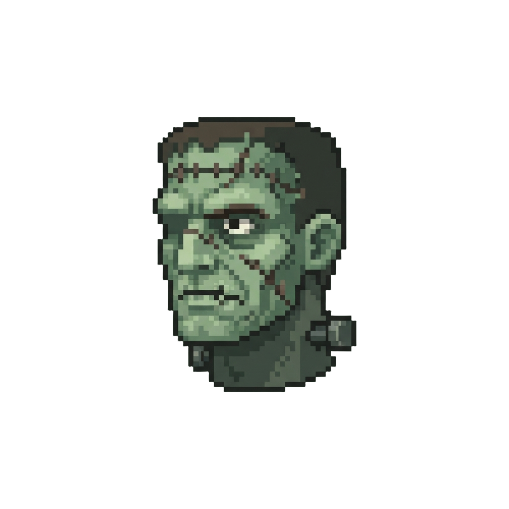 A Stitches-and-scarred Frankenstein Head