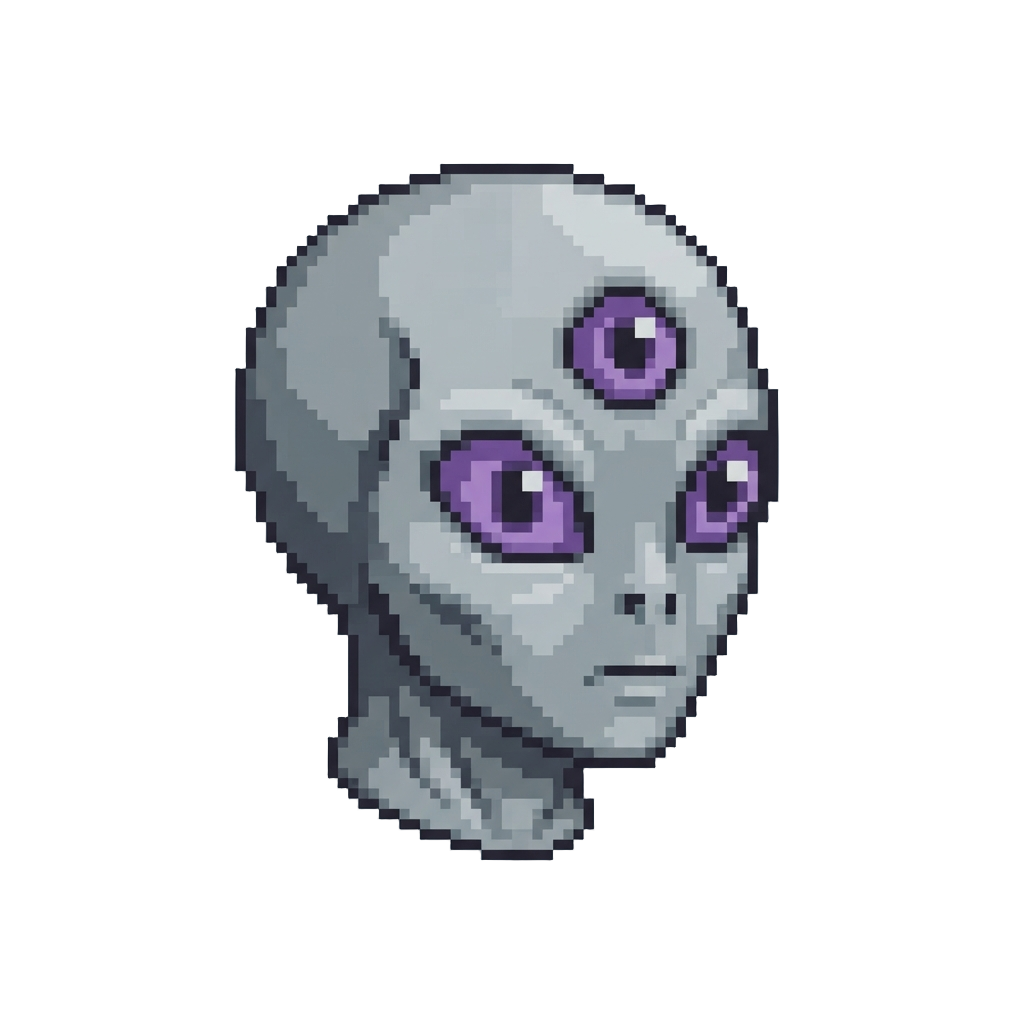 A Classic Gray Alien Head with Three Purple Eyes