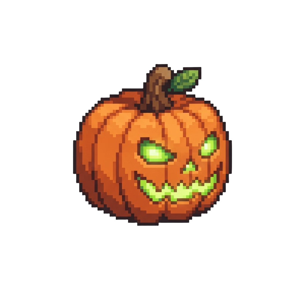 A Glowing Green-eyed Jack-o'-lantern Head