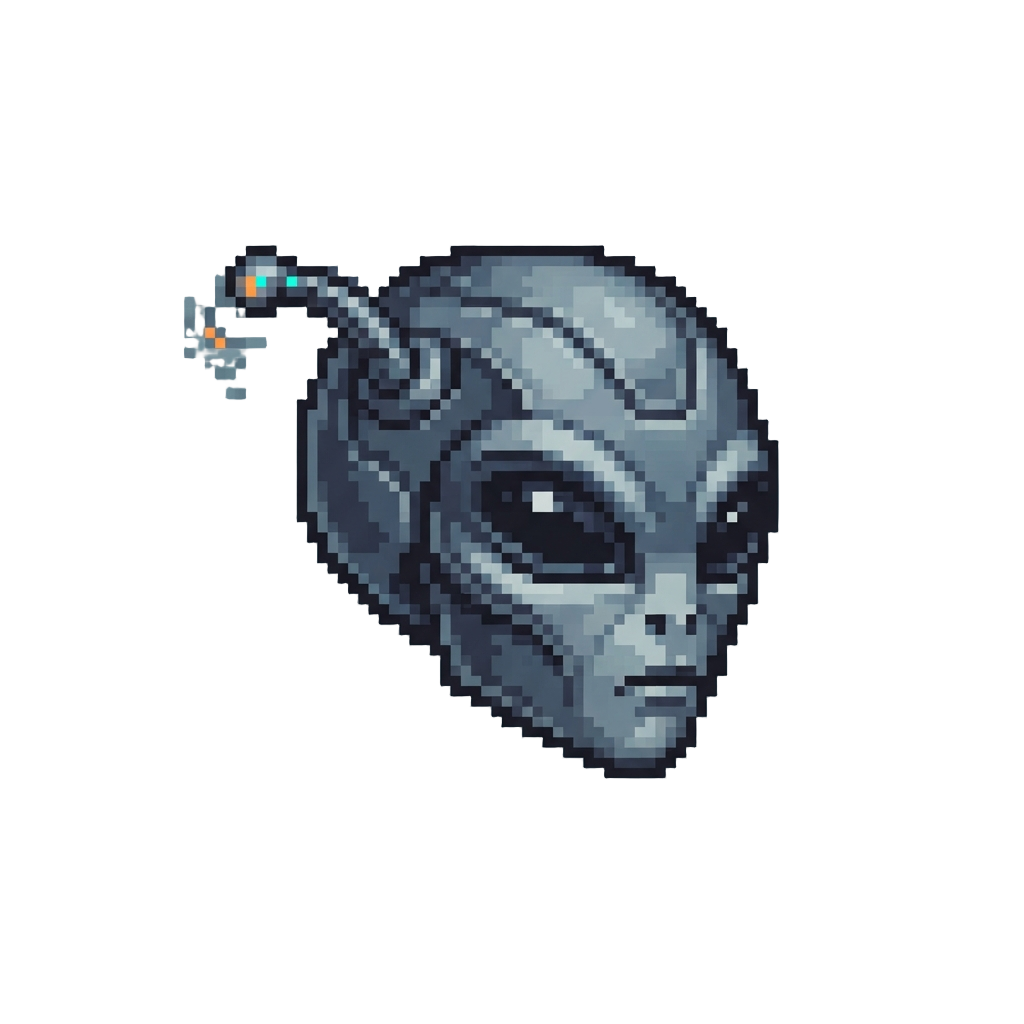 A Metallic Alien Head with a Twitching Antenna