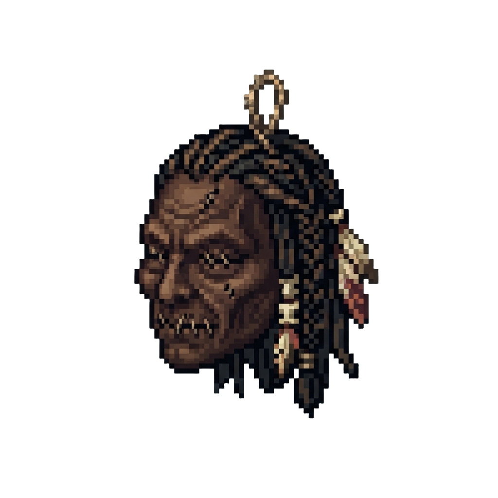 A Tiny Tribal Shrunken Head with Woven Hair