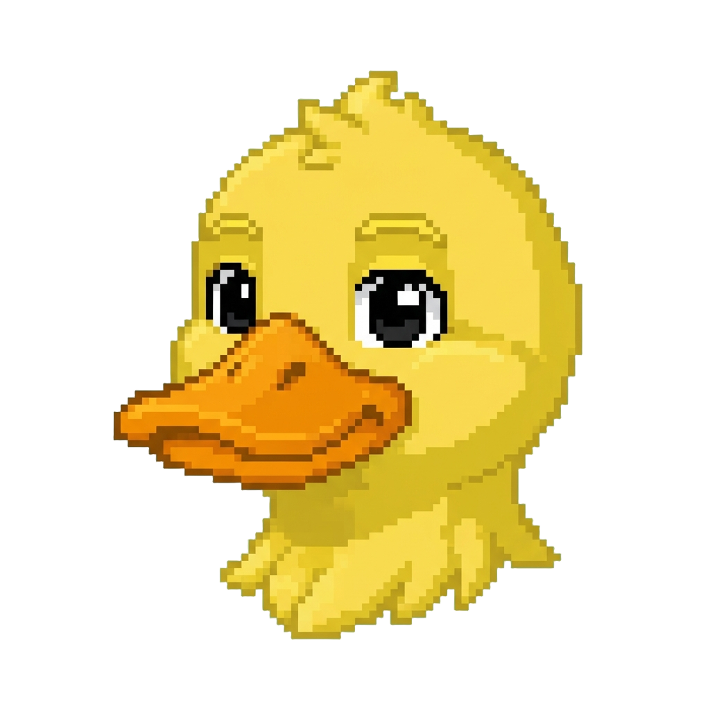 A Cartoon Yellow Duck Head with Big Eyes