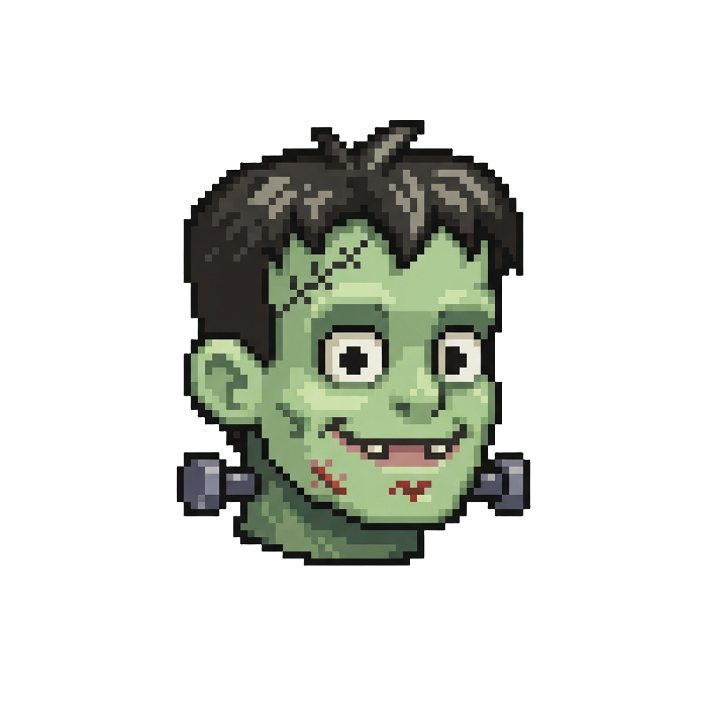 A Goofy Smiling Frankenstein Head