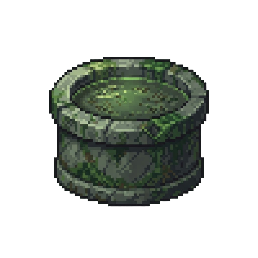 A Stagnant Murky Stone Tub Covered in Algae