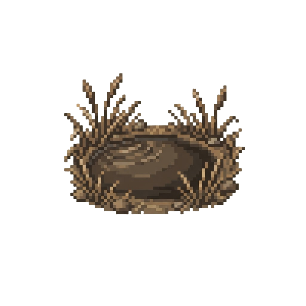 A Tiny Murky Puddle Surrounded by Dead Reeds