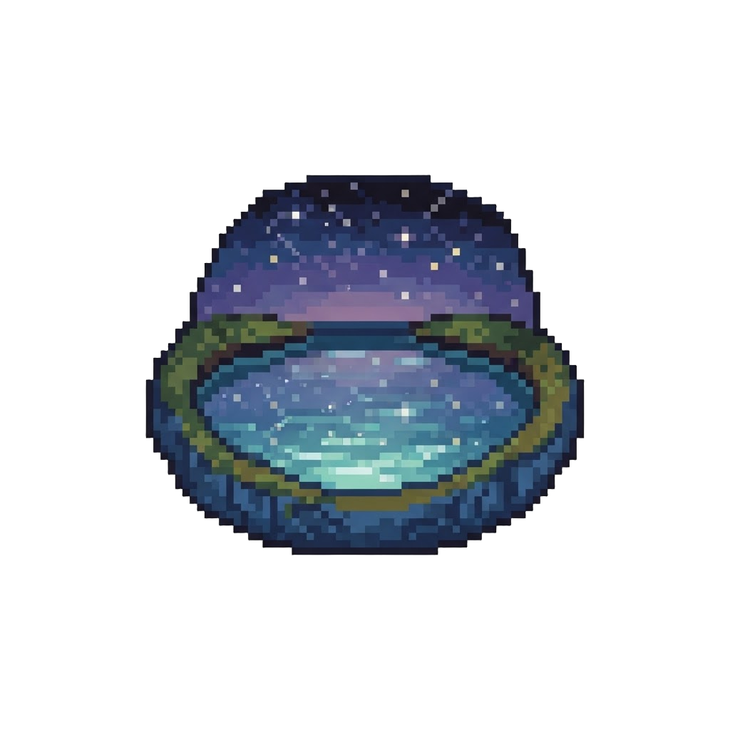 A Starry Twilight Sky Reflecting on the Clear Spring Surface