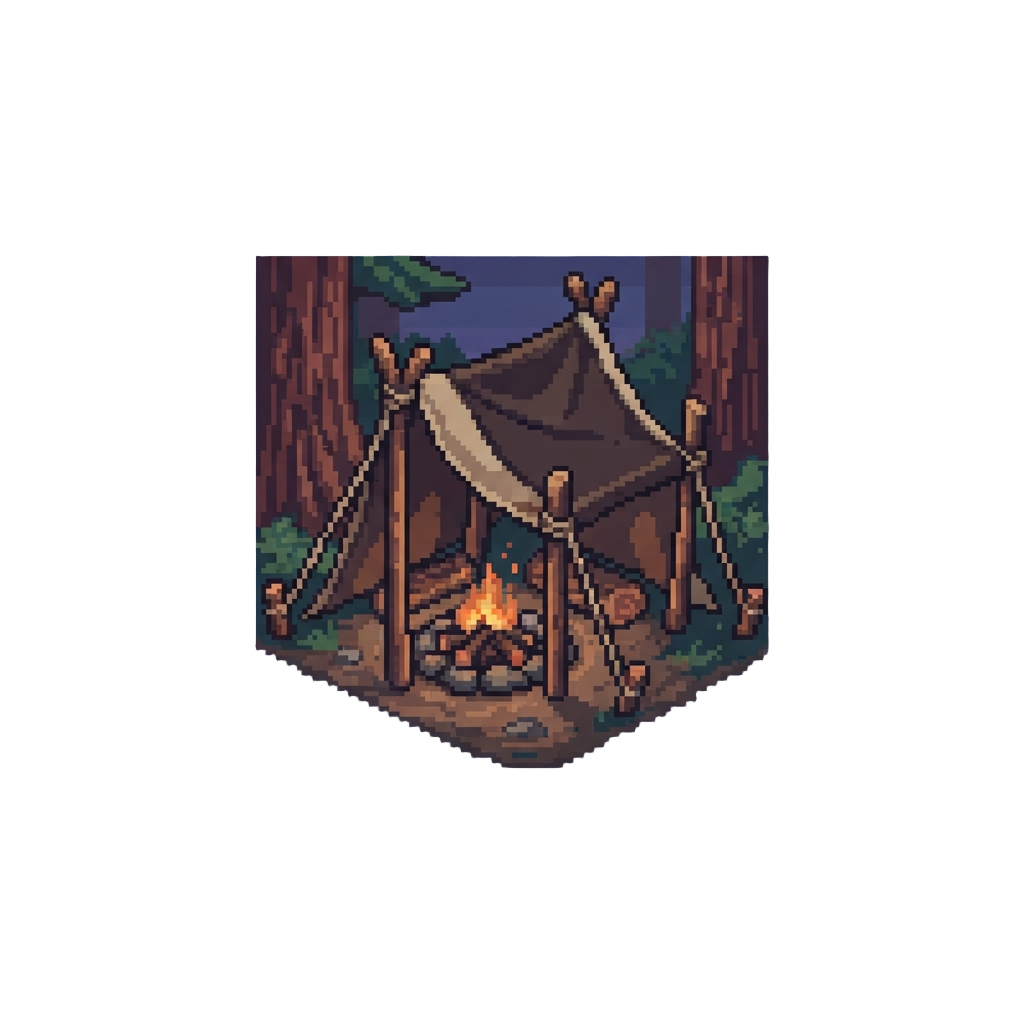 A Rustic Twilight Campfire Canopy Under Giant Redwoods