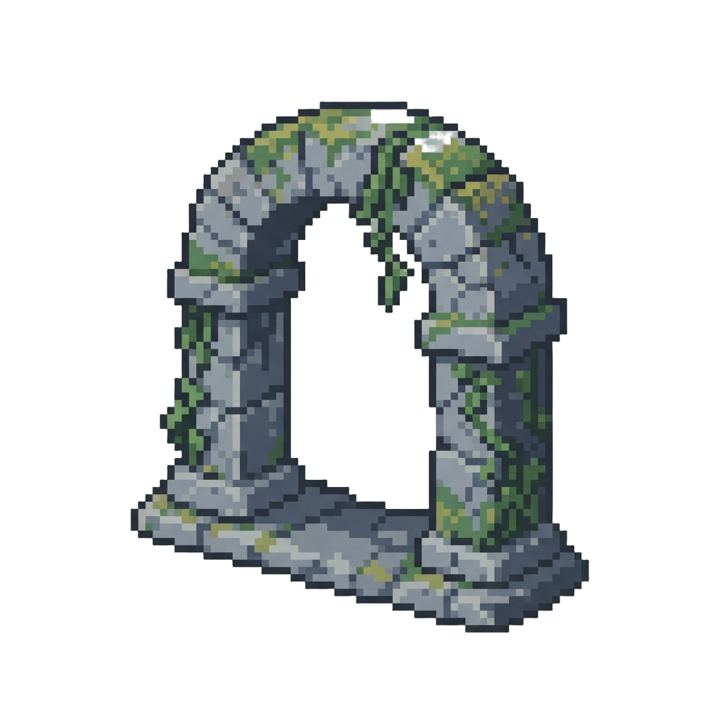 A Cozy Mossy Stone Ruins Arch in the Deep Woods