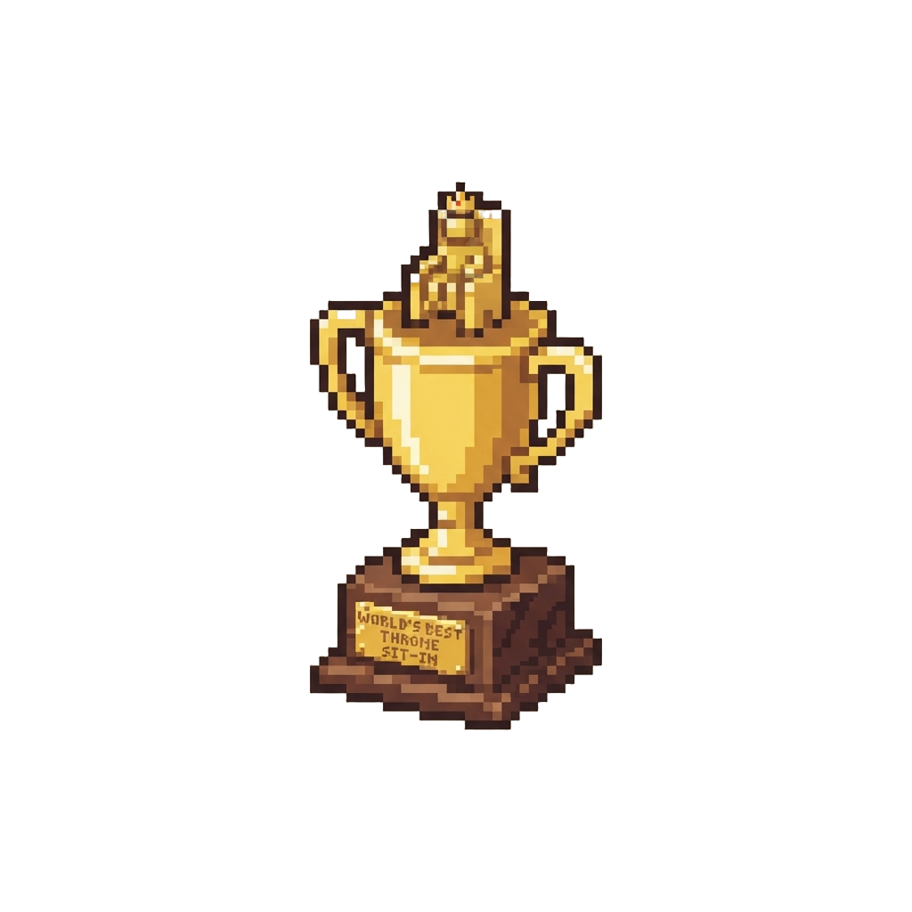 A Miniature Trophy Reading World's Best Throne Sit-in