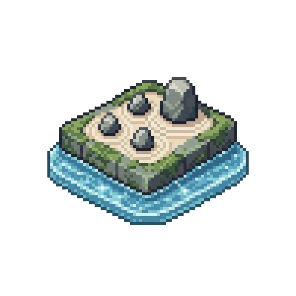 A Zen Rock Garden Floating Above Sparkling Clear Water