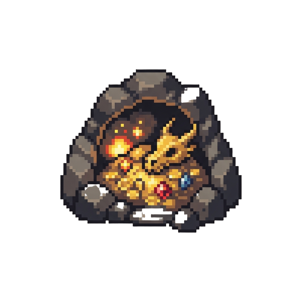 A Medieval Dragon Lair with Glowing Ember Lights