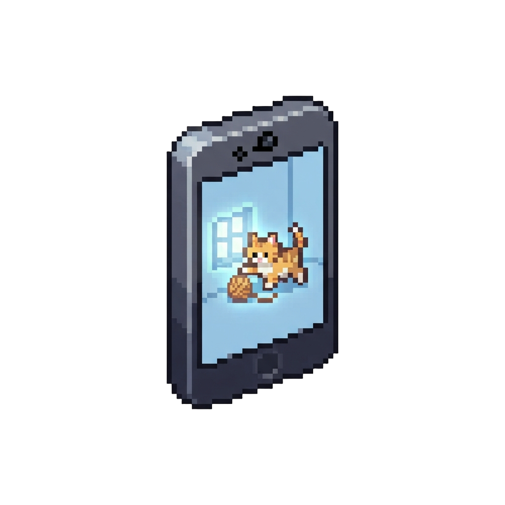 A Tiny Glowing Smartphone Playing a Loop of Cat Videos